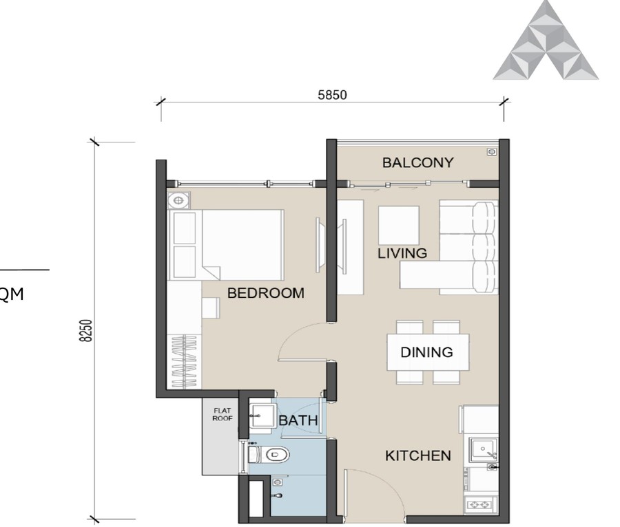 Type A1 floor plan — 1 bedroom 450 sqft The Address JB Maxim Pelangi