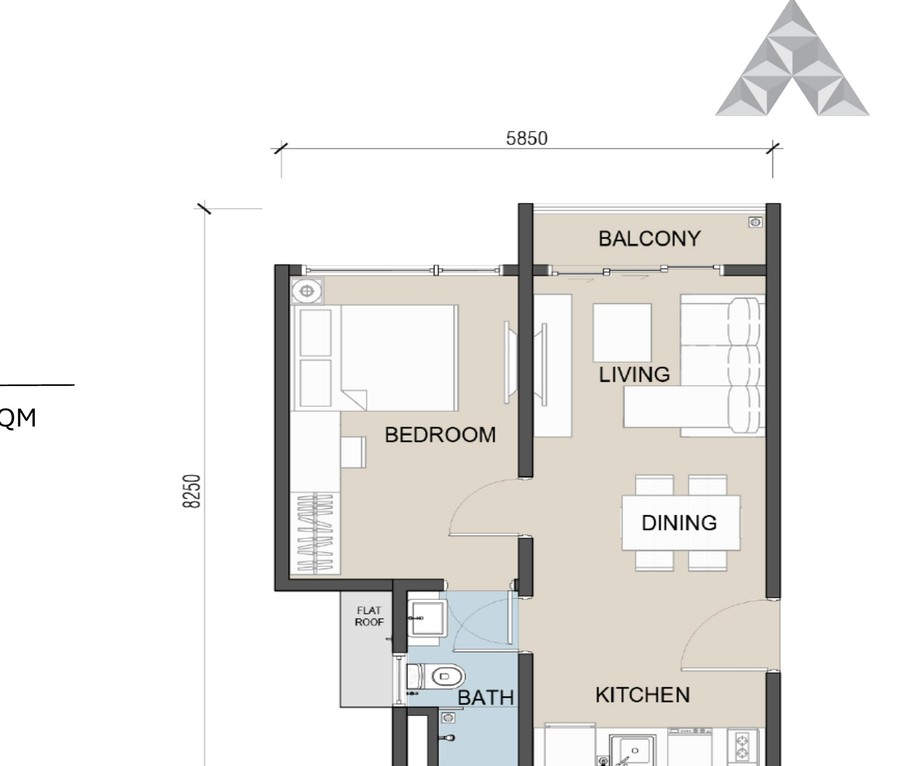 Type A2 floor plan — 1 bedroom 450 sqft The Address JB Maxim Pelangi